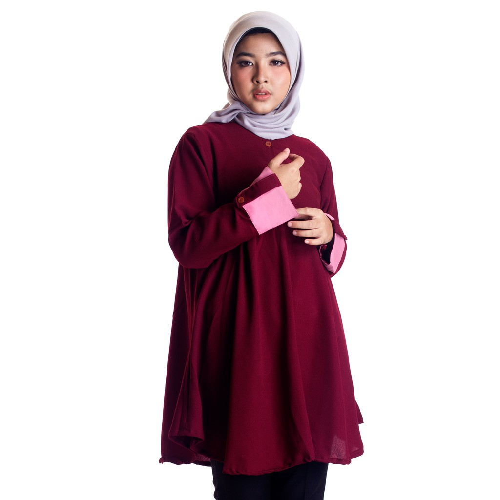BAJU WANITA MURAH MIRNA TUNIC MAROON BAJU WANITA GROSIR TANAH ABANG