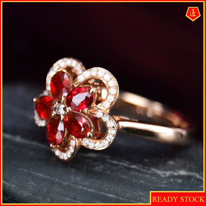 [Ready Stock]Fashion Elegant Ruby Flower Ring