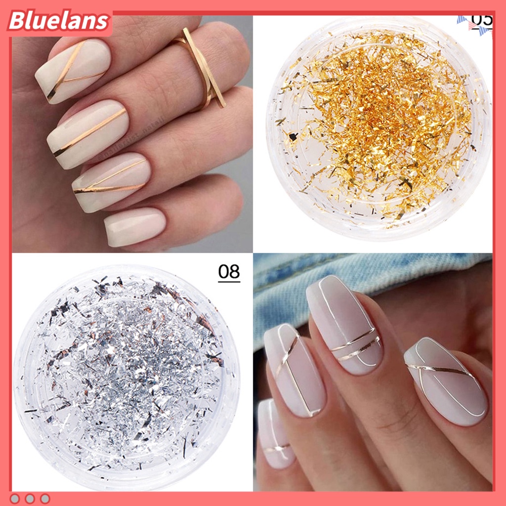 Bluelans Stiker Nail Art Bahan Foil Warna Emas Silver Untuk Dekorasi Manicure Wanita