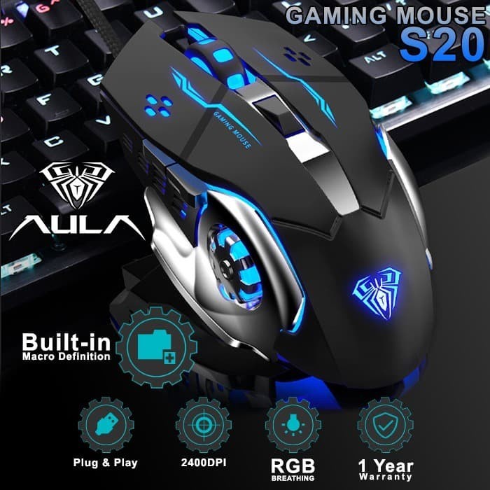 Mouse Gaming AULA S20 – 2400DPI RGB Driver Macro Software