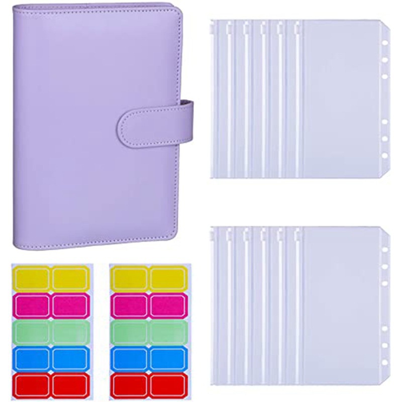 A6 Binder Budget Planner Notebook Binder Set Penyimpanan Tagihan Amplop Uang Tunai dengan 12pcs 6 Lubang Ritsleting Folder 20pcs Label Gratis