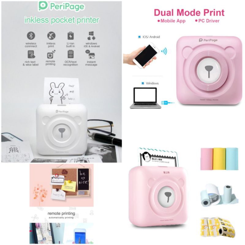 GOOJPRT PeriPage Inkless Pocket Photo Printer A6 203DPI with 2 Roll Paper - White