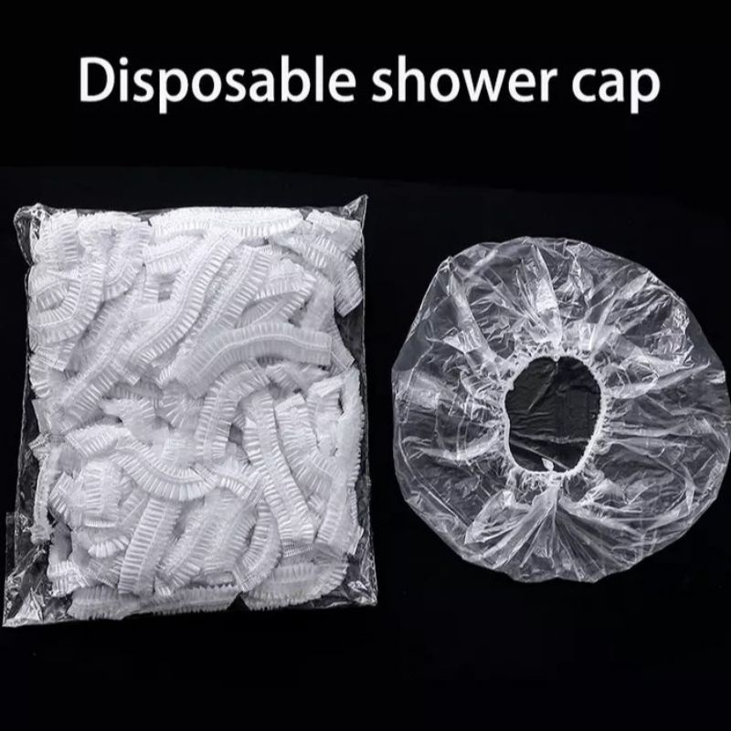 Shower Cap Isi 100pcs / Penutup Kepala untuk mandi / Hair Cap / Shower cap plastik Bening JKT