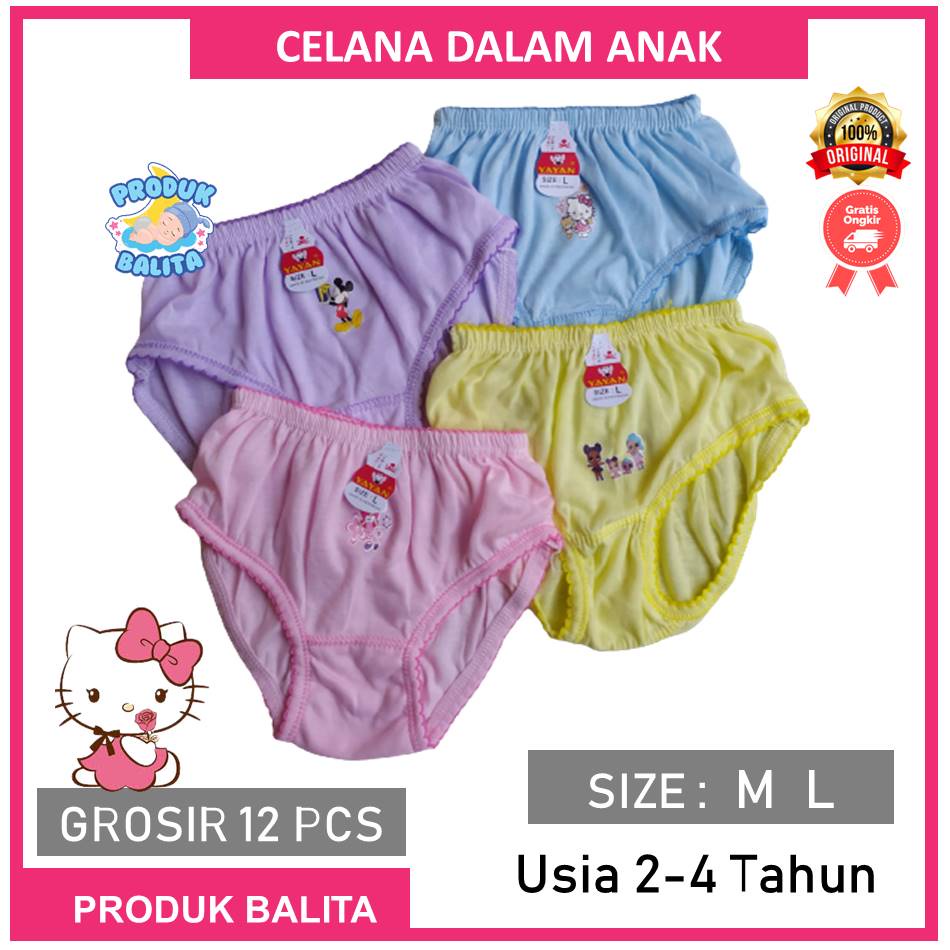 12 Pcs Celana Dalam Anak Perempuan Lusinan Motif Bergambar Kartun 1 Lusin CD Anak Cewek Murah
