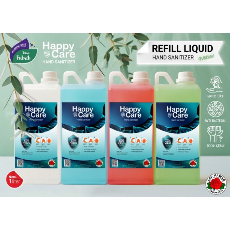 hand sanitizer cair happy care 1 liter 75  alkohol izin kemenkes