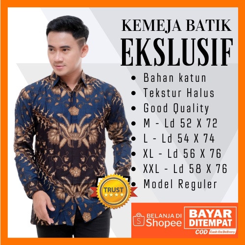 Kemeja Batik Pria Lengan Panjang - Baju Atasan Batik Pria M L XL XXL Batik Sofia Lengan Panjang