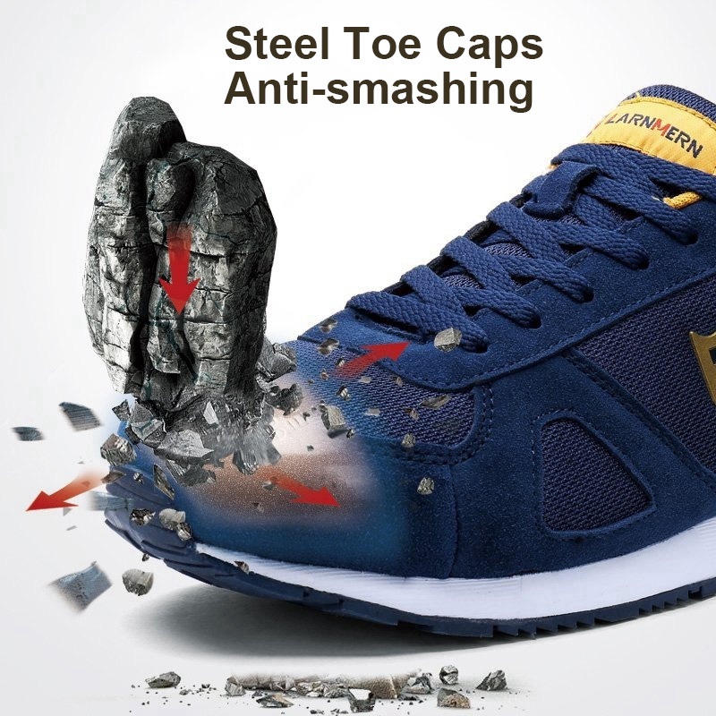 LARNMERN Pria Sepatu Keselamatan Kerja Baja Toe Konstruksi Sneaker Bernapas Ringan Anti-Smashing Anti-Statis Non-slip Boots
