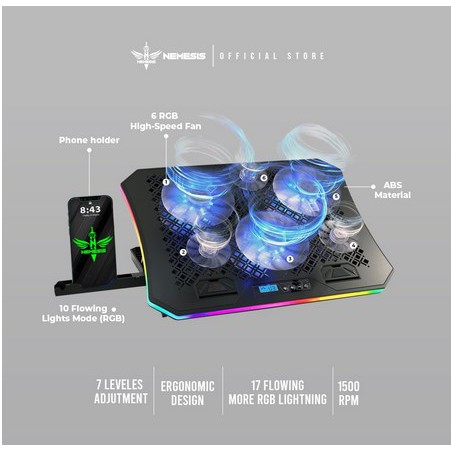 itstore Nyk Coolingpad X8 Artemis (RGB with Phone Holder) Cooling pad x-8 x 8 Gaming Led