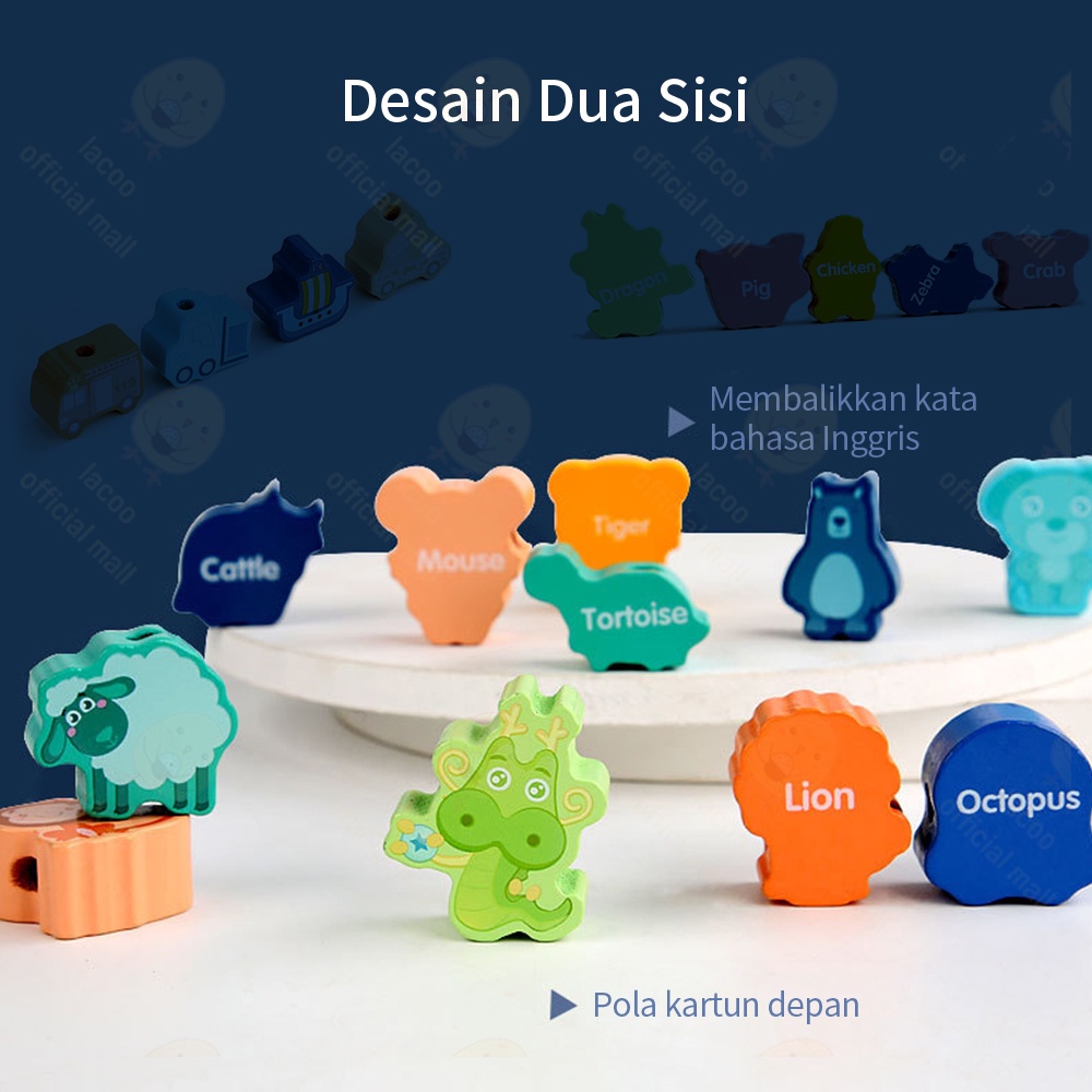 Lacoo Block mainan edukasi anak 3D balok kayu mainan anak wooden toys