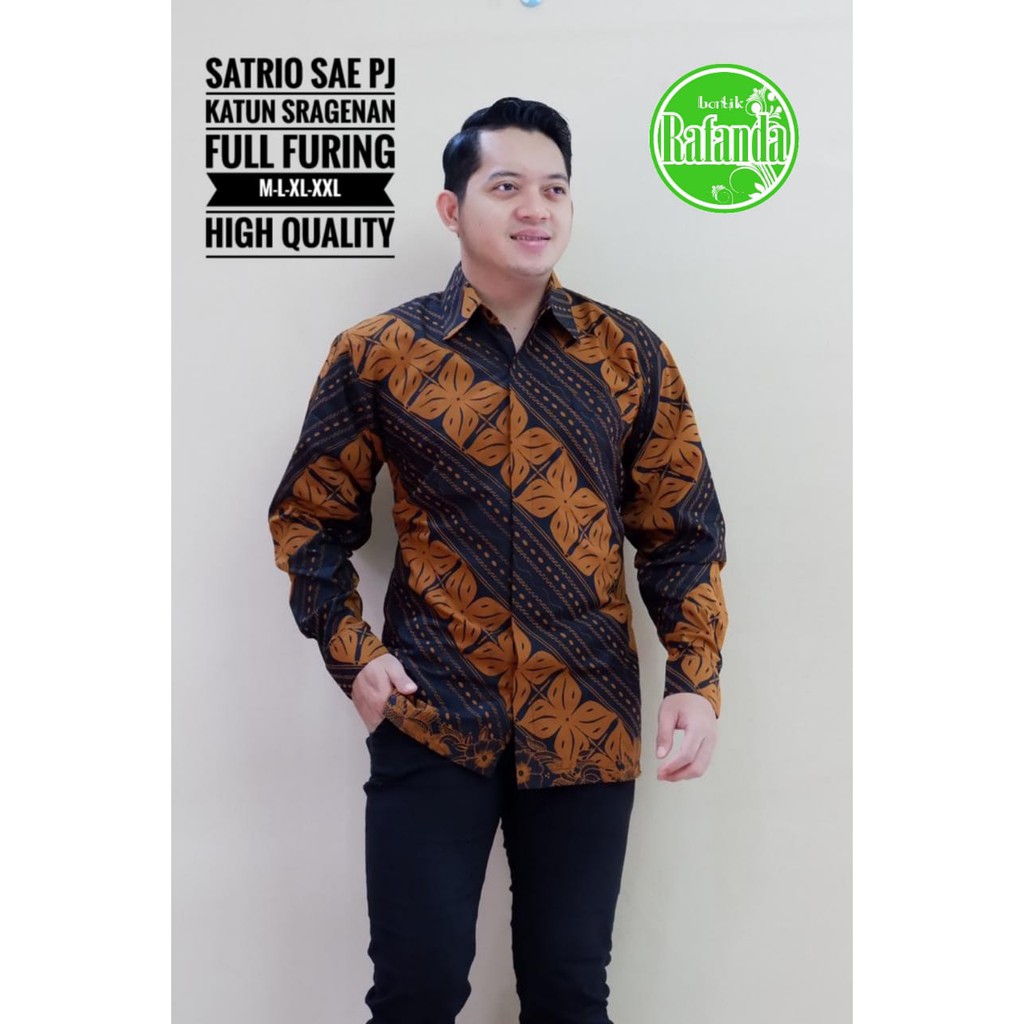 SATRIO SAE RAFANDA BAJU KEMEJA BATIK PRIA SOLO LENGAN PANJANG PENDEK LAPIS FURING ATASAN BATIK PREMIUM MODERN KATUN HALUS PUSAKA BIRU GELEMBUNG SEKTI BANGAU KUNING MOZAIS MERAK PINK BANGAU WARNA GURDO EMAS TRESNO KARISMA MERAH ALBANI MAHKOTA BUNGA SATRIO