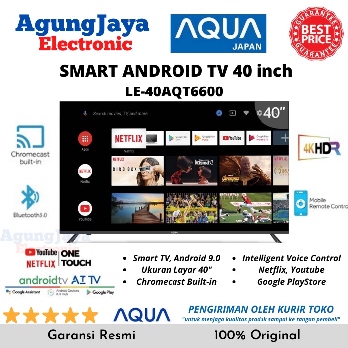ANDROID SMART TV AQUA 40" LE-40AQT6600 LED TV 40 INCH USB MOVIE HDMI HD (CILEGON-SERANG)
