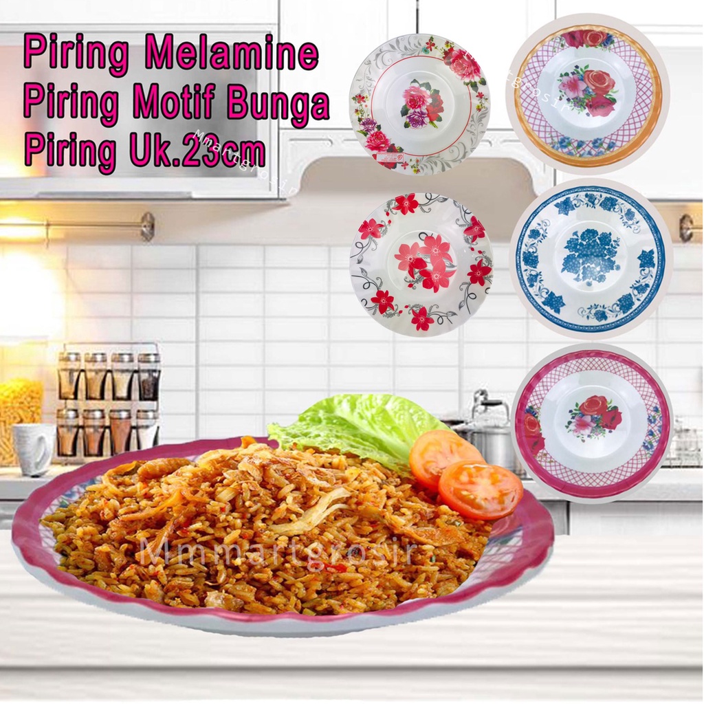 Piring Melamine / Piring Hugi / Piring Motif Bunga / Uk.23cm
