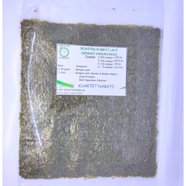 

Sushi Nori Rumput Laut Roasted Seaweed 21x19 cm dg Varian ukuran 5 / 10 / 25 lembar, Varian Rasa Original/ Asin Free Packing Dus+ Buble Kuartet Nabati