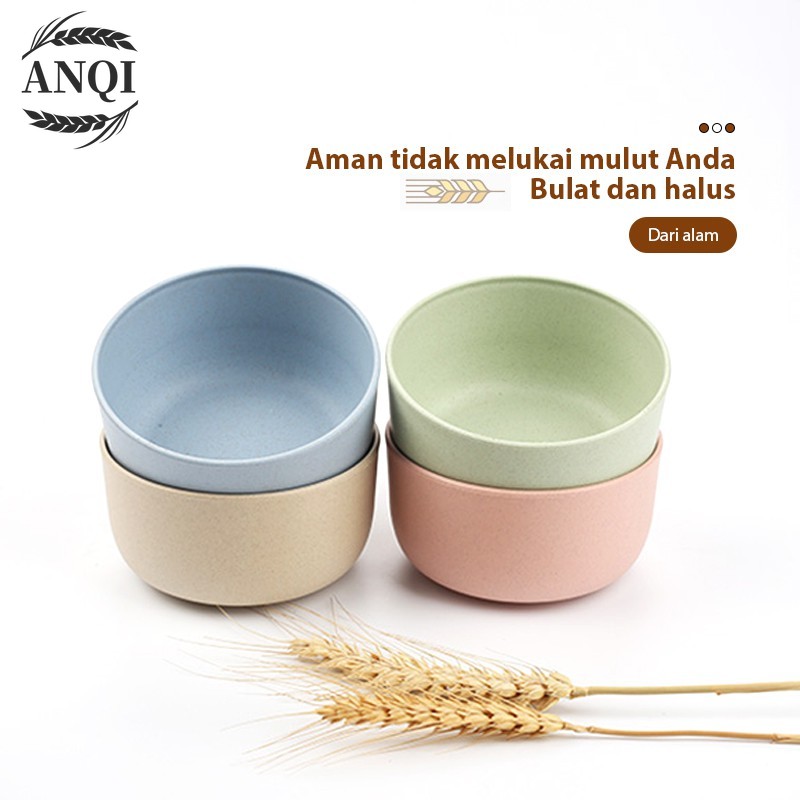 ANQI 4 IN 1 Mangkuk Makan Bowl Set 4pcswarna warni  /Mangkok Wheat Straw/VS-9