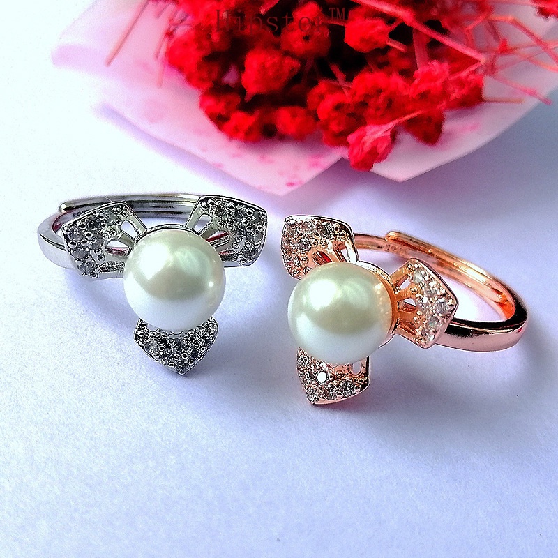 Popular Creative Design Personalized Inlaid Full Diamond Leaf Pearl Ring