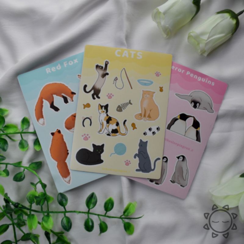

Animals Sticker Sheets // cat sticker fox sticker penguin sticker
