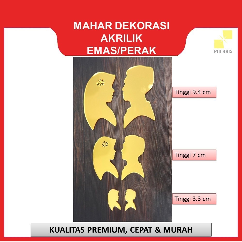 SILUET COUPLE MUSLIM AKRILIK EMAS KILAP MIRROR GOLD UNTUK DEKORASI MAHAR LASER CUTTING