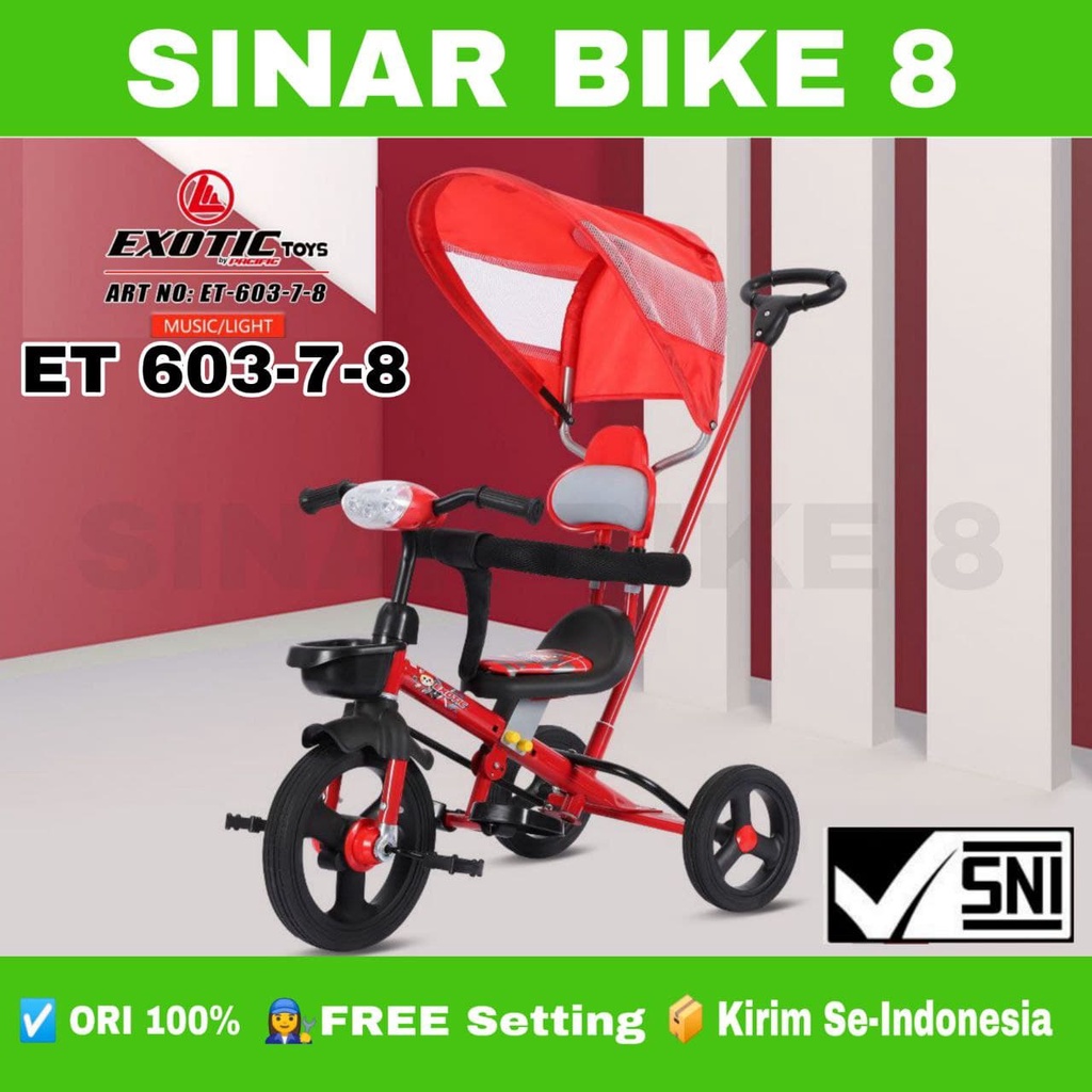 Sepeda Roda Tiga Tricycle Anak EXOTIC ET 603-7-8 Ban Karet Stir