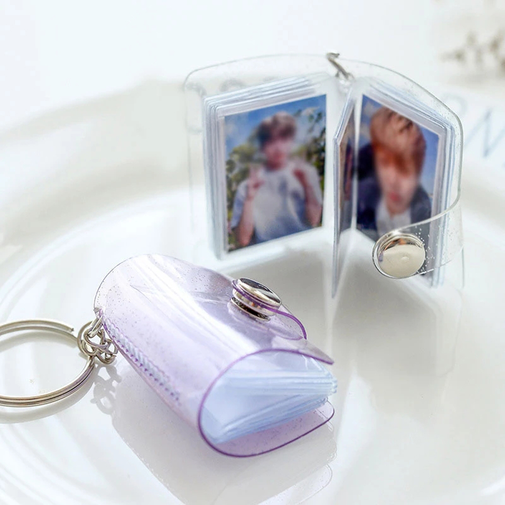 【ELEGANT】 High quality Photo Card Holder Transparent Binders Albums Mini Photo Album Photography 2 Inch Jelly Color 16 Pockets Card Stock 1 Inch Photos Holder Keychain