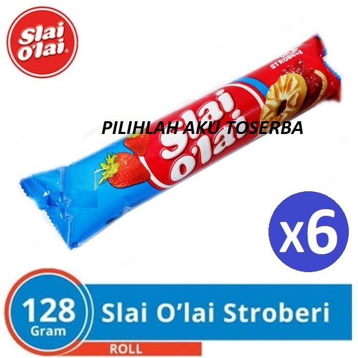 Biskuit Slai O'lai Strawberry Roll / Slai Olai Stroberi Roll 128 gr ( HARGA 1 PAKET ISI 6 )