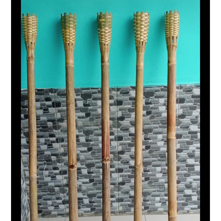 Obor bambu obor hiasan 1 meter komplit sumbu botol