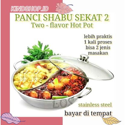 KINDSTORE❤ | PANCI SHABU - SHABU HOTPOT 2 SEKAT 30 CM - STAINLESS STEEL HOT POT WITH GLASS COVER