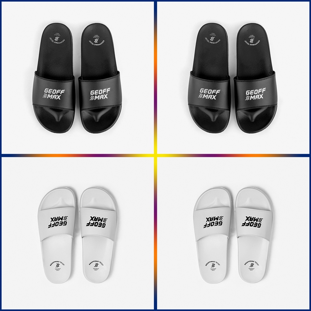 Sandal Geoff Max Original Sletz Black White Sandal Slide Wanita Pria Unisex Geoff Gmx Asli