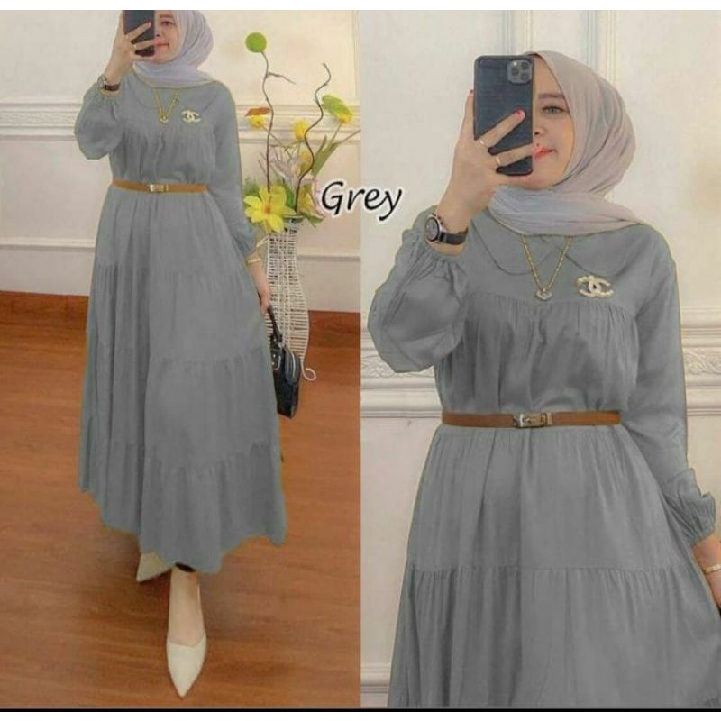 Gamis Midi Dress Rayon Dress Kerah Jumbo