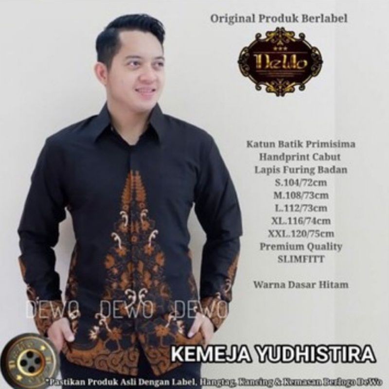 Kemeja Batik Warna Hitam Lengan Panjang Bahan Katun Primisima Batik Lapis Furing YUDHISTIRA