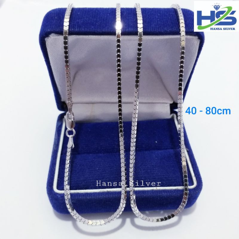 Kalung Perak Asli Silver 925 Lapis Emas Putih Milano Kaca 40 45 50 55 60 65 70 75 80 Cm - Kalung Perak Pria Wanita Anti Karat