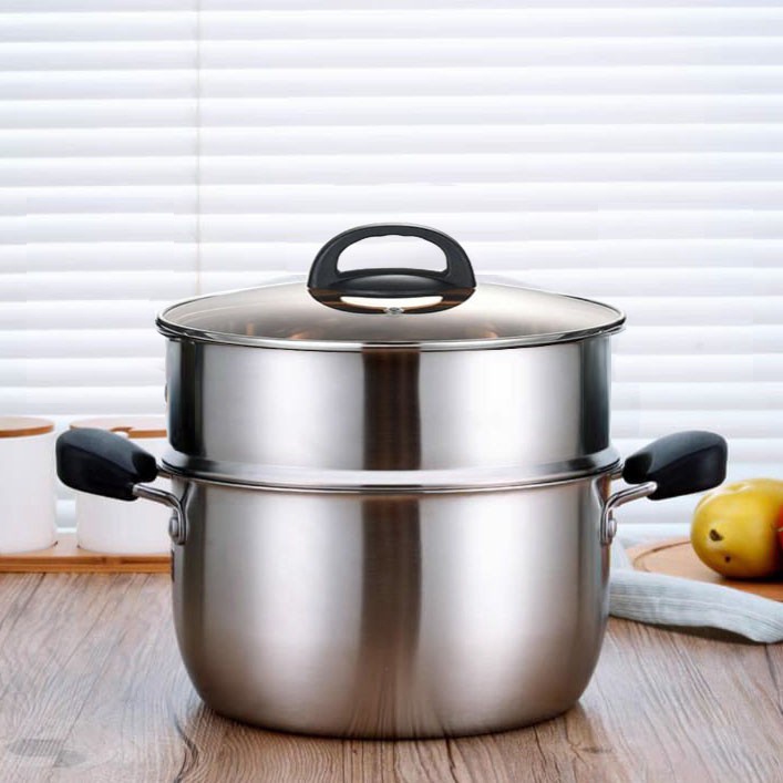 PANCI KUKUSAN SUSUN 2 PANCI STEAMER STAINLESS TUTUP KACA