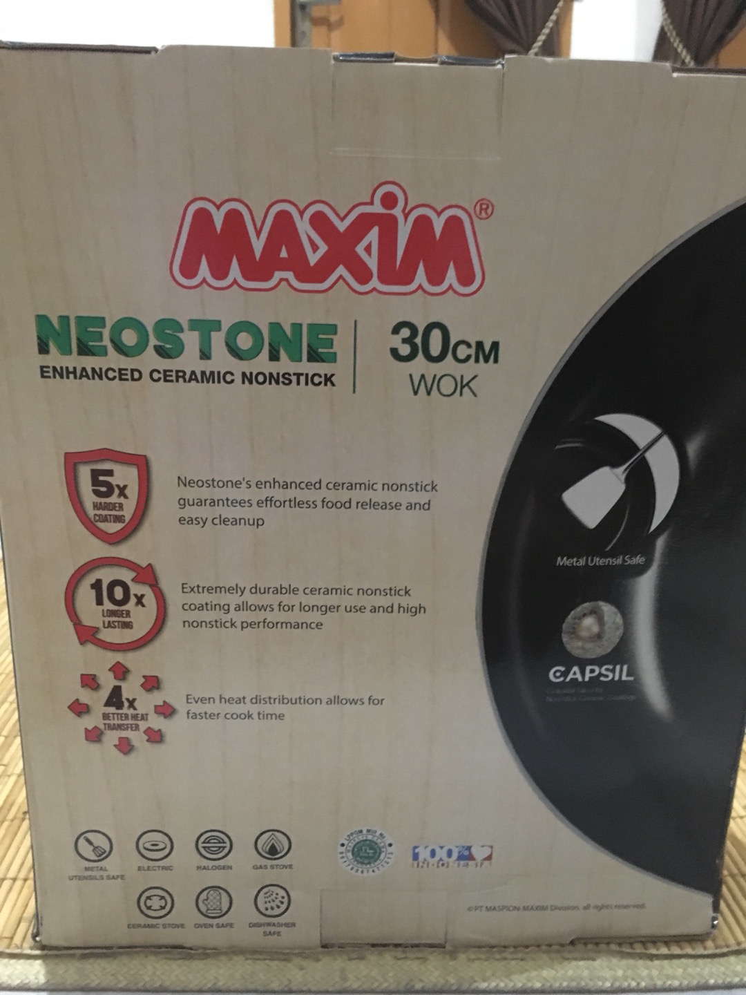 Maxim Neostone Kuali Keramik 30 Cm Wok - Kuali Anti Lengket Marble Ceramic / Panci Keramik + Tutup Kaca