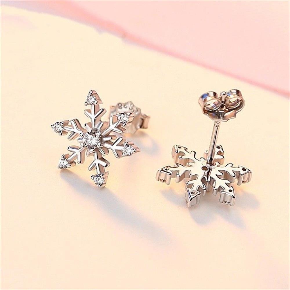 Nanas 1pasang Anting Snowflake Wanita Anak Hadiah Natal Berlian Berlian Berlian Imitasi