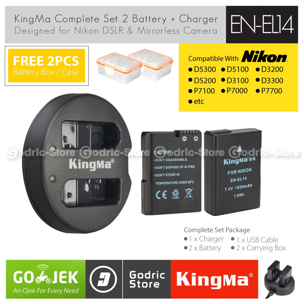 KingMa Paket Complete Battery Charger Set EN-EL14 Nikon