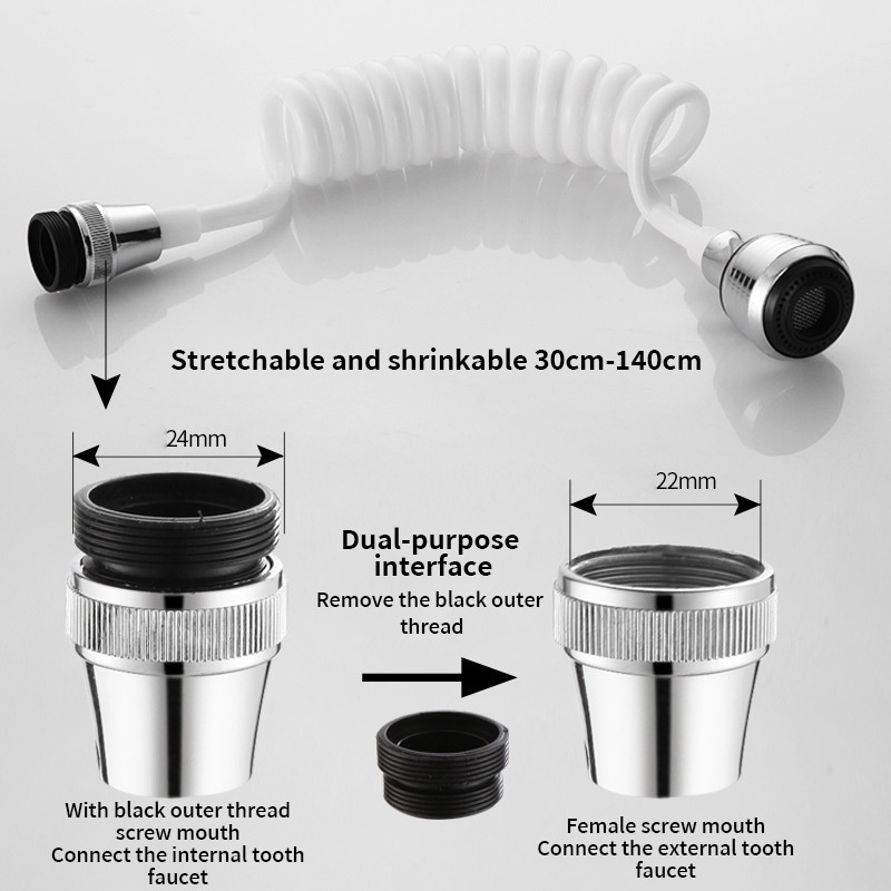 Extender Keran Air Universal Dapat Berputar 360 Derajat° Selang Extender Keran Air Portable Dapat Diputar Untuk Dapur / Kamar Mandi