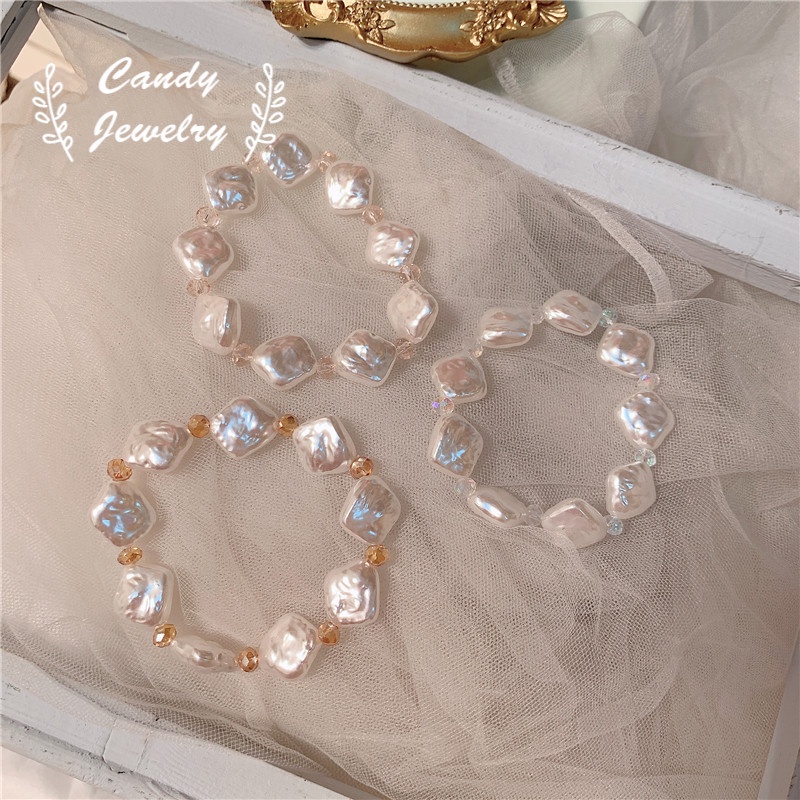 Candy Jewelry Creative Crystal Pearl Bracelet Irregular Diamond  Bead Bracelets for Women Fashion Accessories White Pink