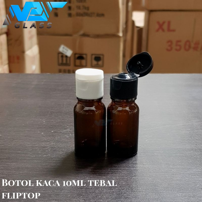 botol kaca 10ml coklat tebal tutup fliptop