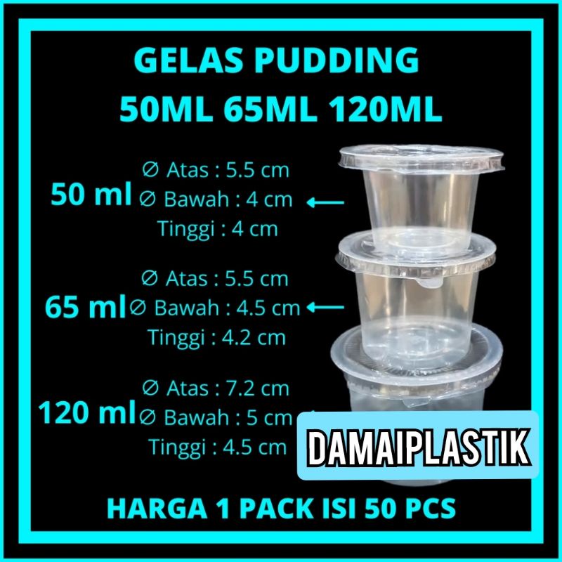 Gelas Plastik Puding 65ml+tutup isi 50pcs/roll 65 ml 50ml 55ml Bening Putih susu 130ml 130 ml Belimbing 50 ml 55 ml