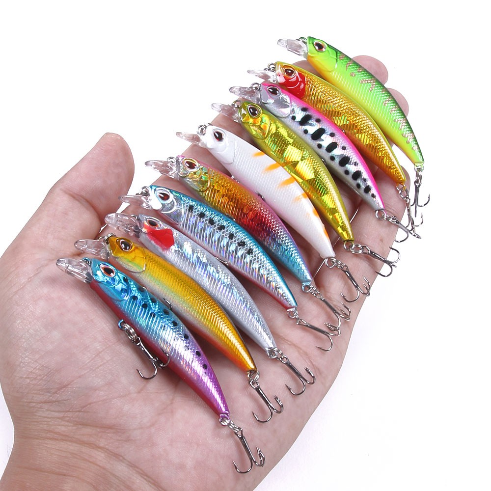 HENGJIA 10Pcs 6cm/4.5g Minnow Umpan Pancing Swimbait SINKING Fishing Lures Kecil Bait Ikan Kail Crankbait Tackle