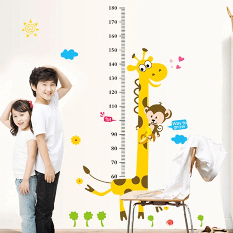 NieNie Sticker Wallpaper Dinding Cartoon Giraffe Ruler 50x70cm - CZ64