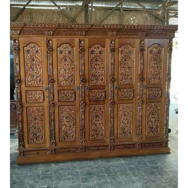 lemari pakaian gebyok pintu 5 kayu jati furniture jepara