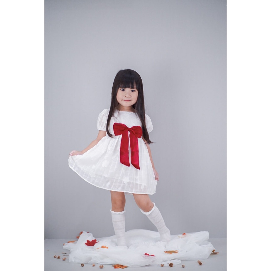 Promo !! Dress baby girls import / Dress big plain ribbon import uk 6bln-2th