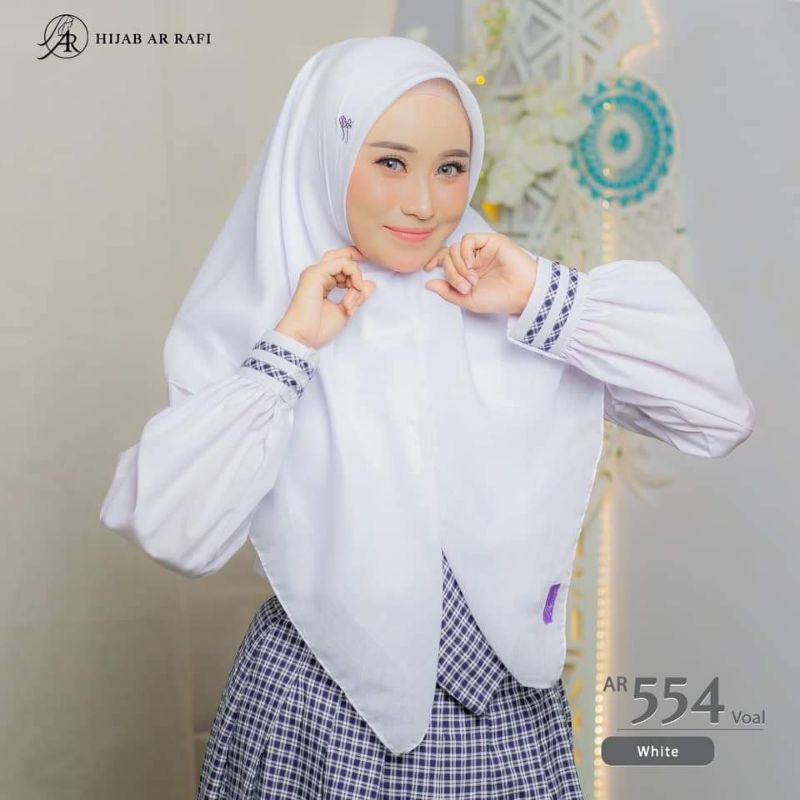 Arrafi Hijab Kode Ar 554 | Kerudung Jilbab Segiempat Putih White Polos Arrafi