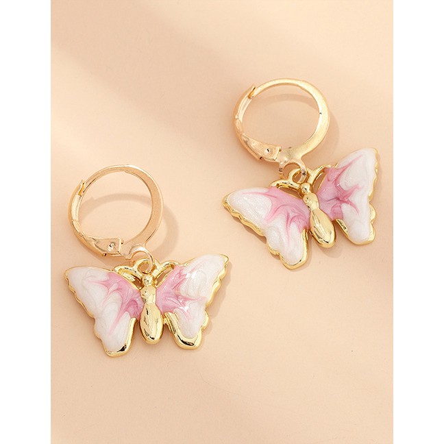LRC Anting Tusuk Fashion Dripping Alloy Oil Painting Butterfly And Diamond Resin Earrings K26911