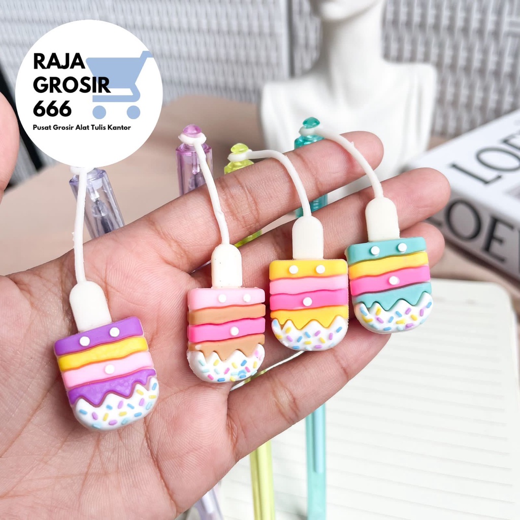 Pulpen gantungan Eksrim ice Cream coklat strawberry vanilla es krim pena pen bentuk makanan gel keki