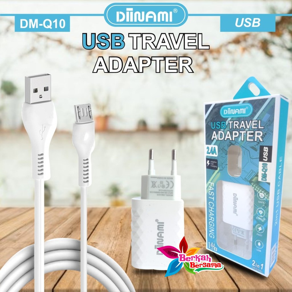 BM058 Diinami Q10 Cashan charger original 2.4Amper Samsung oppo xiaomi realme Vivo Free kabel Micro BB3250