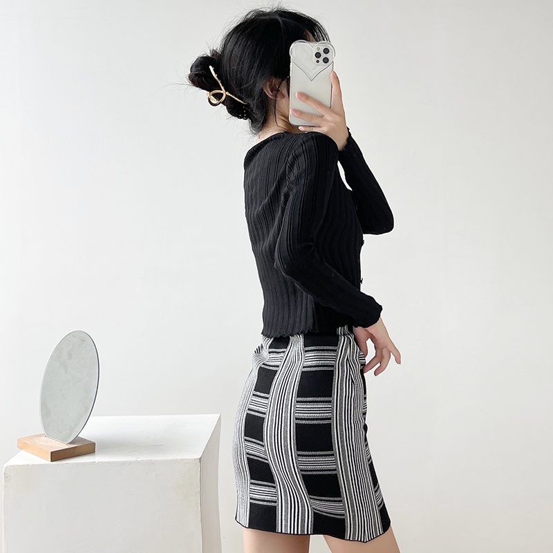 【Elegant】Korean  Checkerboard Plaid Knit Sleeveless Mini Dress 7488
