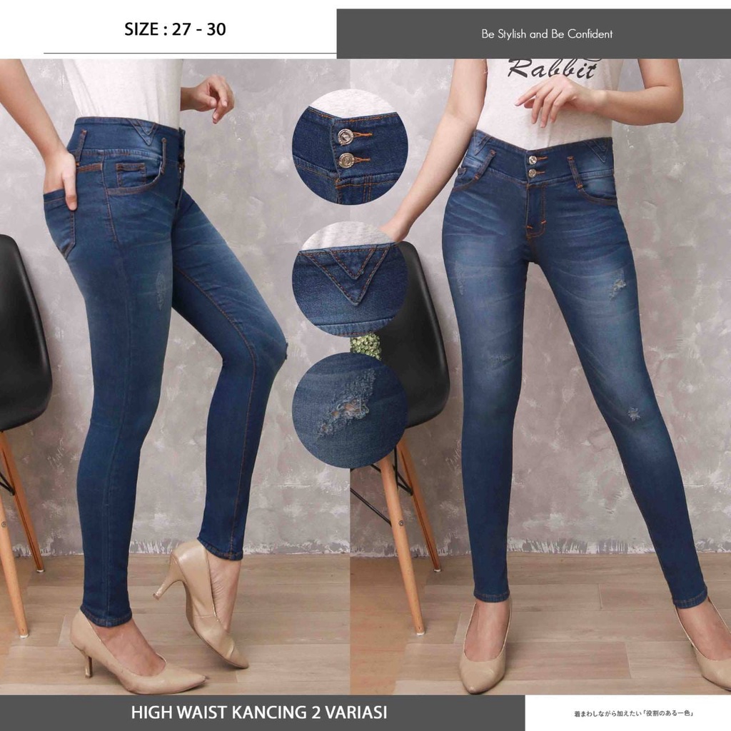 Celana Panjang Jeans Wanita Highwaist Kancing Dua 27-30 Bisa Bayar Ditempat(COD)