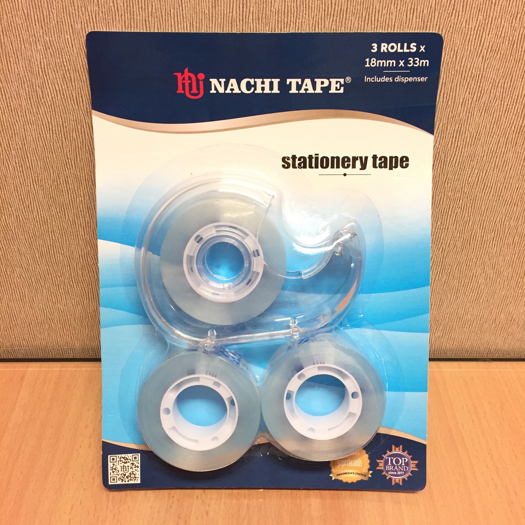 Isolasi Selotip Bening Nachi Set 18 mm x 33 meter + Dispenser (Isi 3 Roll) / 18mm