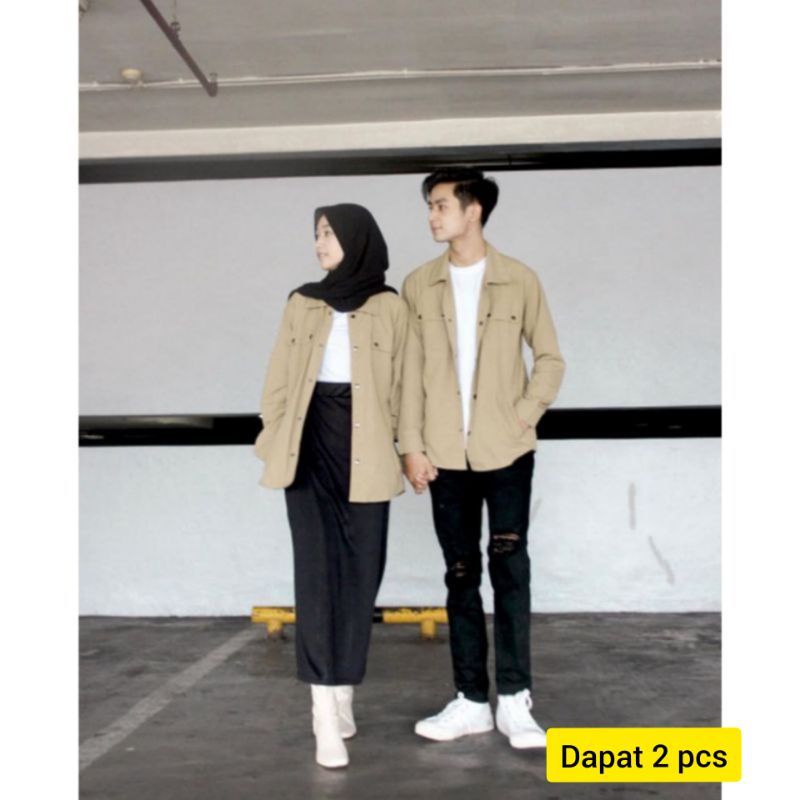 Kemeja Couple  Pasangan Kekinian Remaja Lengan Panjang Semi Parka - Kemeja Oversize Pria Wanita